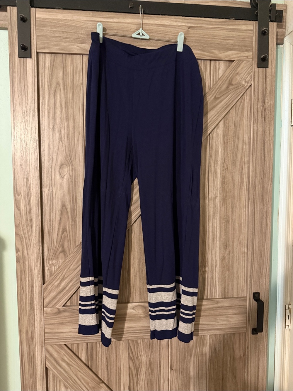Wide Leg Navy Pants with grey Stripe Hem